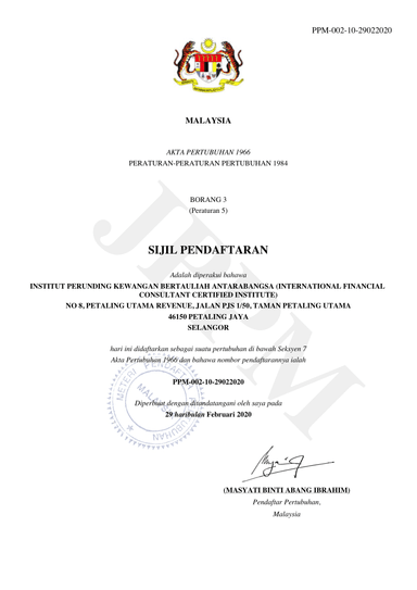 Sijil Pendaftaran IFCCI — PPM-002-10-29022020